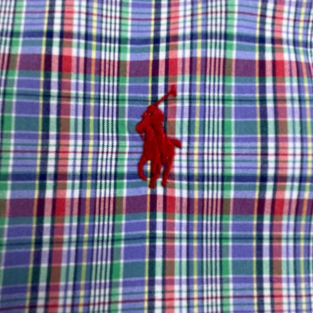 Polo Ralph Lauren Shirt Men Medium Colorful Plaid Oxford Cotton OCBD Preppy - Picture 3 of 10